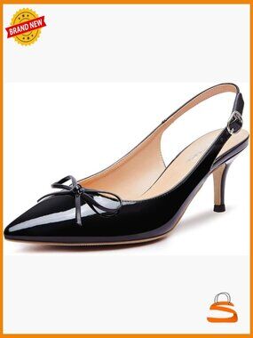 Slingback Kitten Heels Bow Pointed Toe Pumps Low Heel Dress Party Shoes